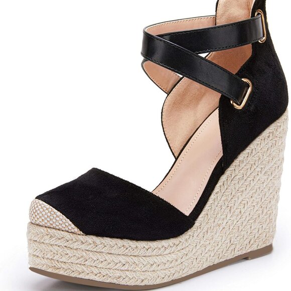 Women's Wedge Espadrille Sandals Suede Platform Ankle Strap 6.5 - Picture 1 of 5